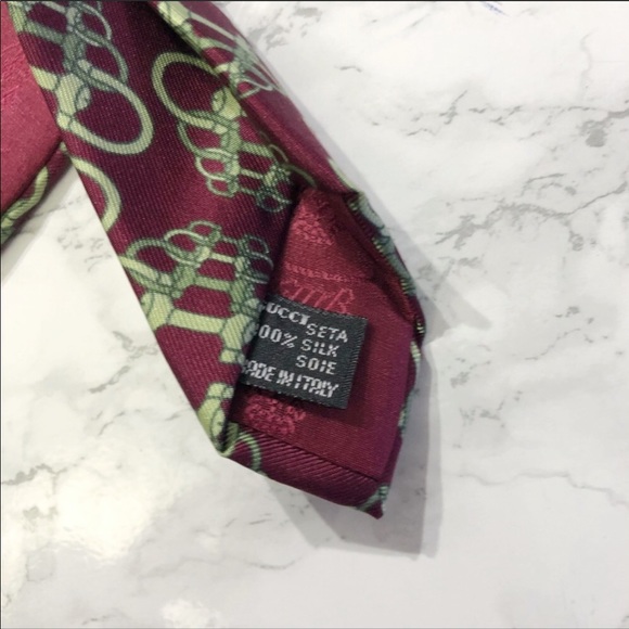 Gucci Red Pale Green Large Horsebit Silk Tie EUC - Picture 6 of 6